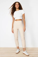 Trendyol Beige Cigarette Ribbed Waist Detailed Woven Trousers