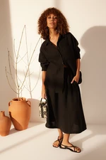 Trendyol Black 100% Linen Elastic Waist Midi Skirt