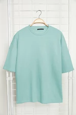 Trendyol Basic Mint Oversize/Wide-Fit Textured Waffle Short Sleeve T-Shirt