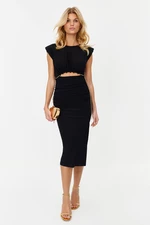 Trendyol Black Lined Knitted Dress With Accessory