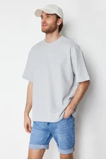 Trendyol Basic Gray Oversize/Wide Fit Short Sleeve Textured Solid Fabric T-Shirt