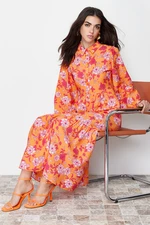 Trendyol Orange Floral Patterned Woven Shirt Dress