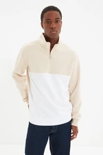 Trendyol Beige Regular/Normal Cut Stand-Up Collar Paneled Zipper Inside Fleece/Warm Sweatshirt