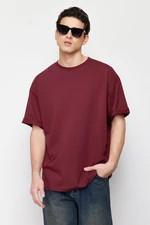 Trendyol Claret Red Oversize/Wide Cut Basic 100% Cotton T-Shirt