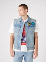 Light Blue Men's Denim Vest with Wrangler Print - Men's