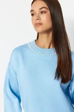 Trendyol Ice Blue Pearl Detailed Knitwear Sweater