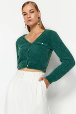 Trendyol Dark Green Feathered Knitwear Cardigan