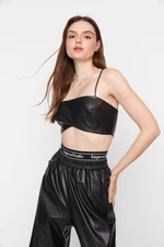 Trendyol X Sagaza Studio černý kožený bustier