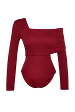 Trendyol Claret Red Asymmetrical Collar Detail Draped Fitted/Sliding Crepe/Textured Knit Body