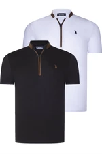 DUAL SET T8571 DEWBERRY ZIPPER MENS T-SHIRT-BLACK-WHITE