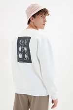 Trendyol White Oversize/Wide Cut Space Printed Fleece/Warm Sweatshirt