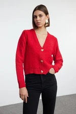 Trendyol Red Rose Button Detailed Knitwear Cardigan