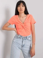 Women's T-shirt with short sleeves and neckline - coral