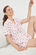 Trendyol Pink Striped Heart Patterned Viscose Woven Pajama Set