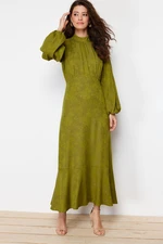 Trendyol Khaki Jacquard Floral Woven Dress