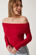 Happiness İstanbul Women's Red Off-the-Shoulder Gather Detailed Blouse