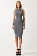 Happiness İstanbul Women's Smoky Ribbed Saran Knitwear Dress