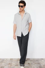 Trendyol Grey Regular Fit Short Sleeve Summer Textured Crepe Knit Shirt