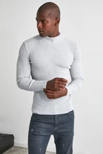 Trendyol Grey Fitted Cotton Half Turtleneck Plain Knit Sweater