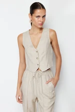 Trendyol Beige Regular Cotton Crop Linen Woven Vest