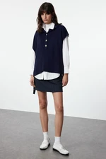 Trendyol Navy Blue Side Tie Detailed Collar Buttoned Knitwear Sweater