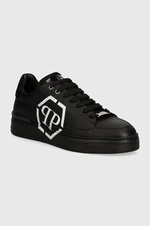 Kožené sneakers boty Philipp Plein Lo-Top Hexagon černá barva, MSC3981 PLE005N 0202