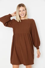 Trendyol Brown Flounce Skater/Waist Crap/Textured Mini Knitted Dress