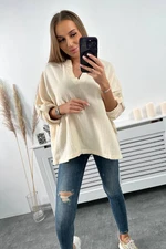 Cotton blouse with rolled up sleeves light beige