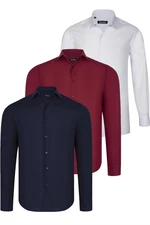 TRIPLE SET G726 DEWBERRY SHIRT-WHITE-NAVY BLUE-BURGUNDY