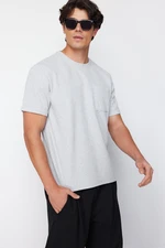 Trendyol Basic Gray Relaxed/Comfortable Fit Textured Waffle Pocket Labeled Short Sleeve T-Shirt