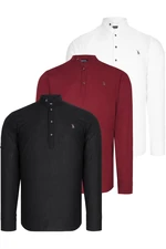 TRIPLE SET G783 DEWBERRY JUDGE COLLAR SHIRT-BLACK-WHITE-BURGUNDY