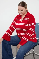 Trendyol Curve Red Striped Knitwear Sweater