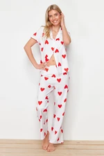 Trendyol White 100% Cotton Heart Knitted Pajama Set