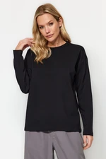 Trendyol Black 100% Cotton Basic Crew Neck Long Sleeve Regular Fit Knitted T-Shirt