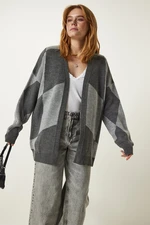 Happiness İstanbul Gray Patterned Thick Cardigan Jacket