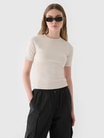 Dámské hladké tričko slim crop-top - béžové