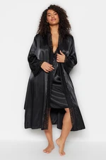 Trendyol Curve Black Plain Satin Dressing Gown