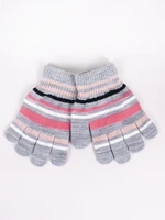 Yoclub Kids's Girls' Five-Finger Striped Gloves RED-0118G-AA50-005