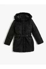 Koton Long Puffer Jacket with Faux Fur Detail