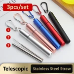 Drinking Straw Reusable Telescopic Straw with Cleaning Brush Carry Case Stainless Steel Straw Set For Water Coffe Milk Milkshake