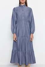 Trendyol Indigo Collar and Button Detailed Cotton Maxi Woven Dress