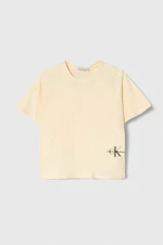 Detské bavlnené tričko Calvin Klein Jeans béžová farba