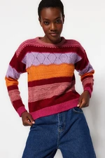 Trendyol Dried Rose Soft Textured Color Block Knitwear Sweater