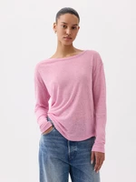 Pink women's basic T-shirt with linen GAP