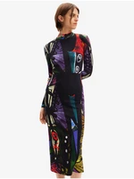 Black women's patterned knit midi dress Desigual Malaga Lacroix