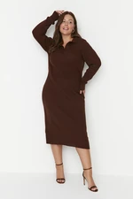 Trendyol Curve Dark Brown Polo Neck Knitwear Dress