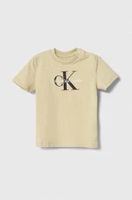 Detské tričko Calvin Klein Jeans béžová farba, s potlačou