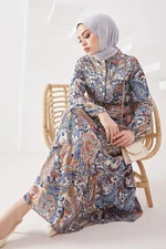 InStyle Purple Complex Floral Viscose Hijab Dress - Blue