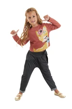 Mushi Gazelle Girl Kid's Crop-Top T-shirt, Denim-Looking Pants Suit