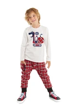 Denokids Let's Work Dinosaur Boys Kids White T-shirt Red Pants Suit